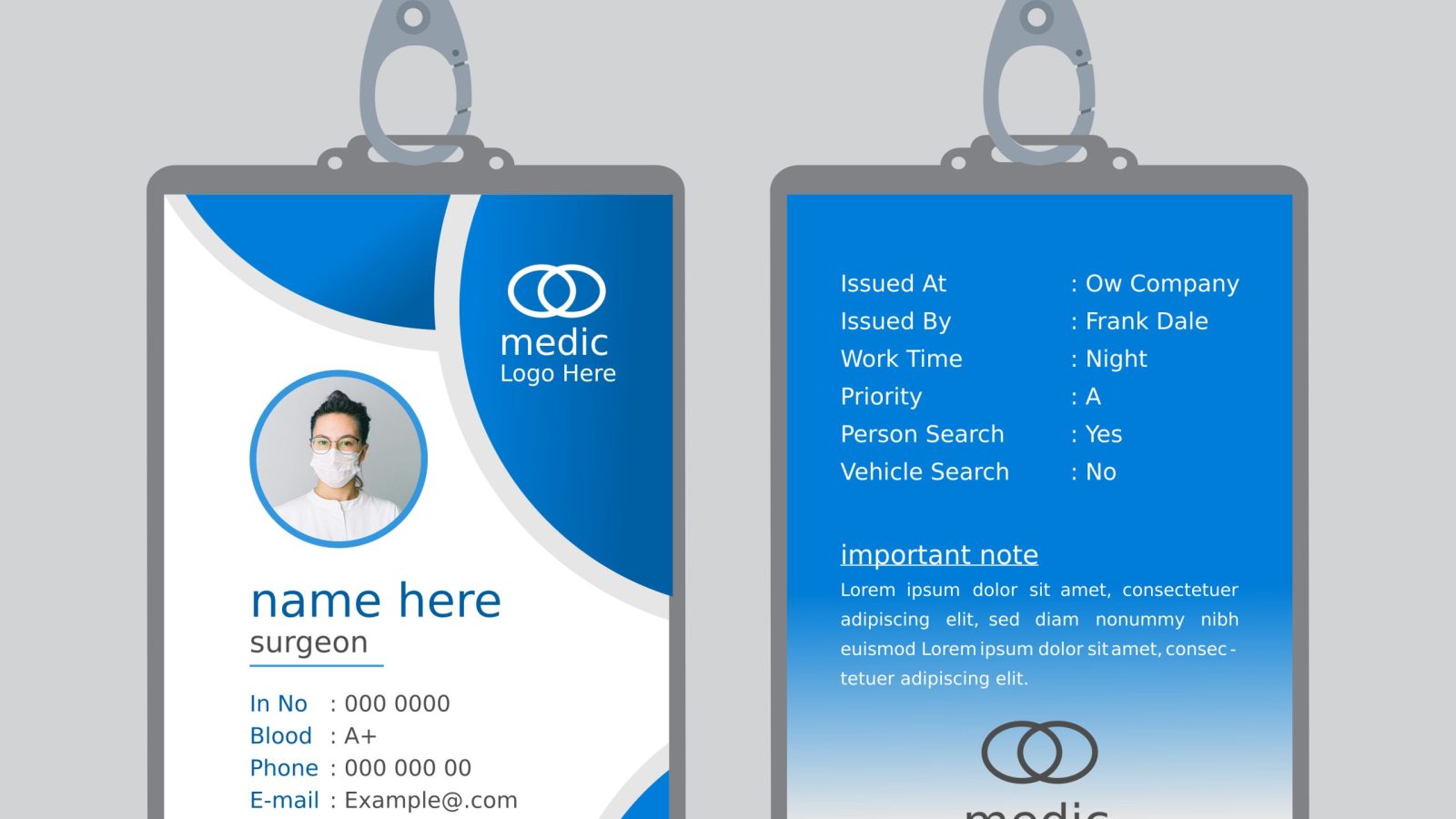 Medical ID badge with lanyard for surgeon.