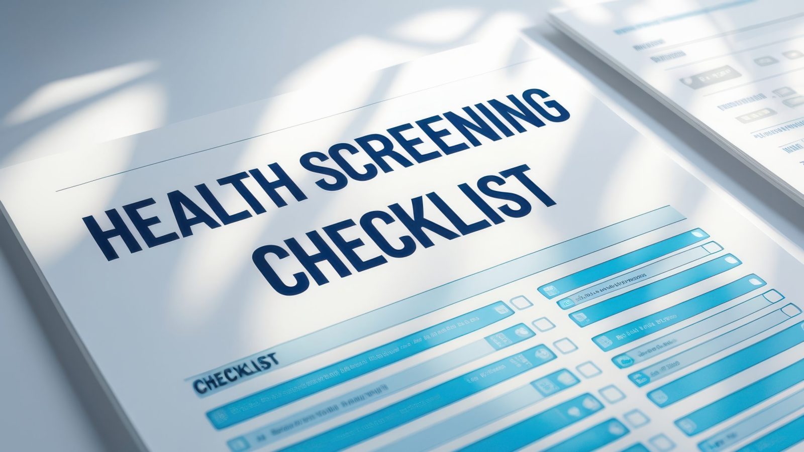Health screening checklist document with blue charts.